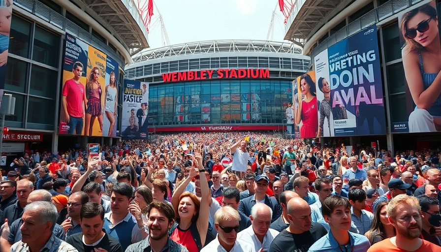Oasis Wembley Concert Reunion with vibrant crowd and banners.