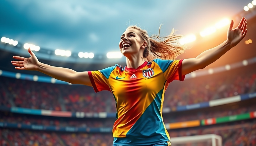 Footballer Chloe Kelly celebrates with arms outstretched, Euro 2025.