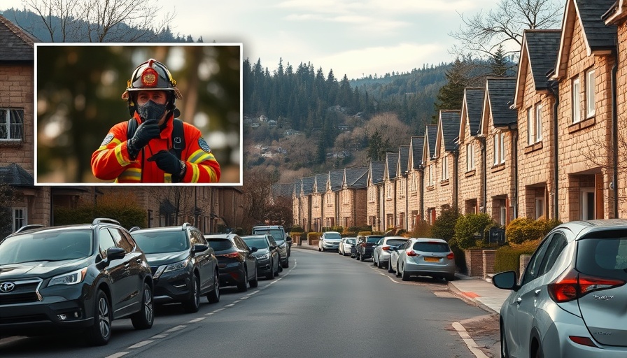 Scene near house fire in Ferndale, with firefighter.