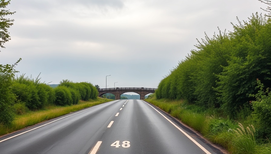 Chepstow road closure on A48 with a distant bridge and greenery.