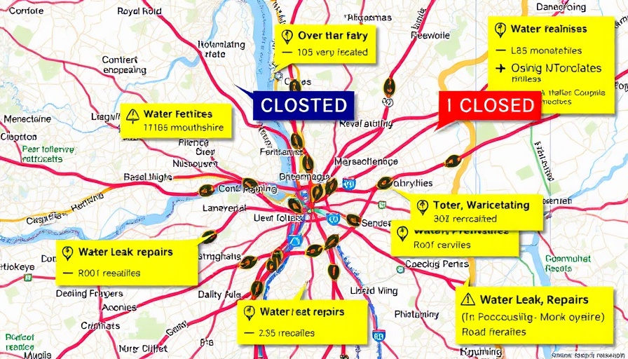 Map showing Monmouthshire road closures for water leak repairs.