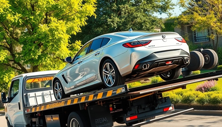 Car being towed in Raglan suburban area during daytime.