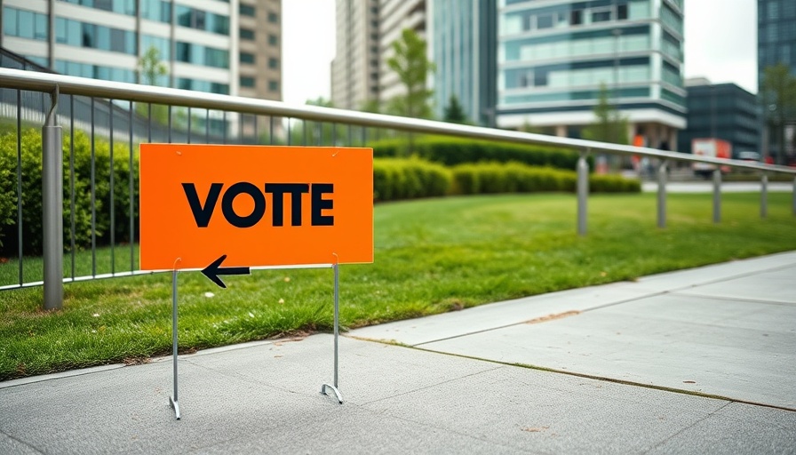 Orange voting sign outdoors near Raglan Community Board Planning area.