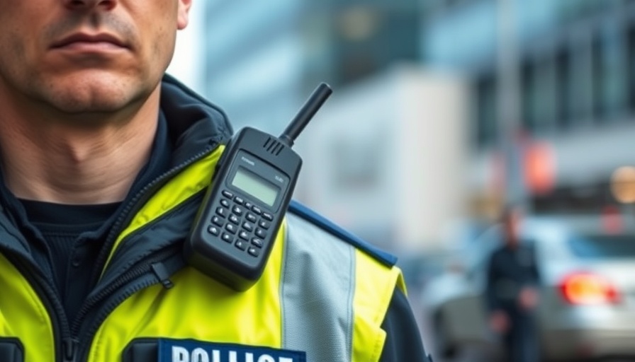 Close-up of a police officer's radio and uniform, Gwent Police officer.