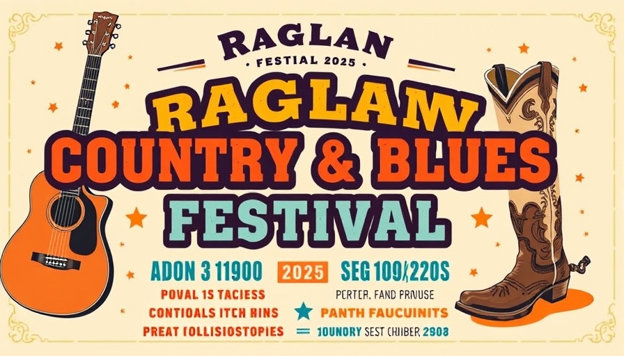 Raglan Blues Festival 2025 colorful poster with event lineup details.