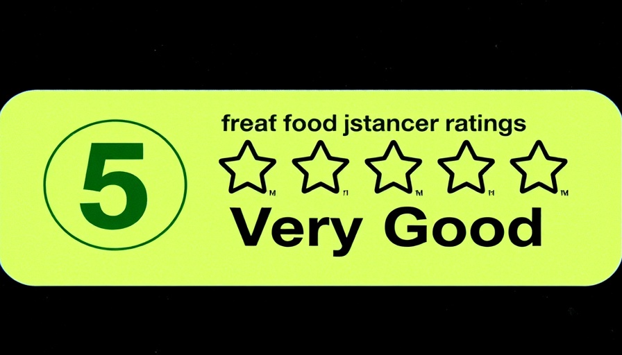 Bright green food hygiene rating label with a score of 5, Monmouthshire food hygiene ratings.