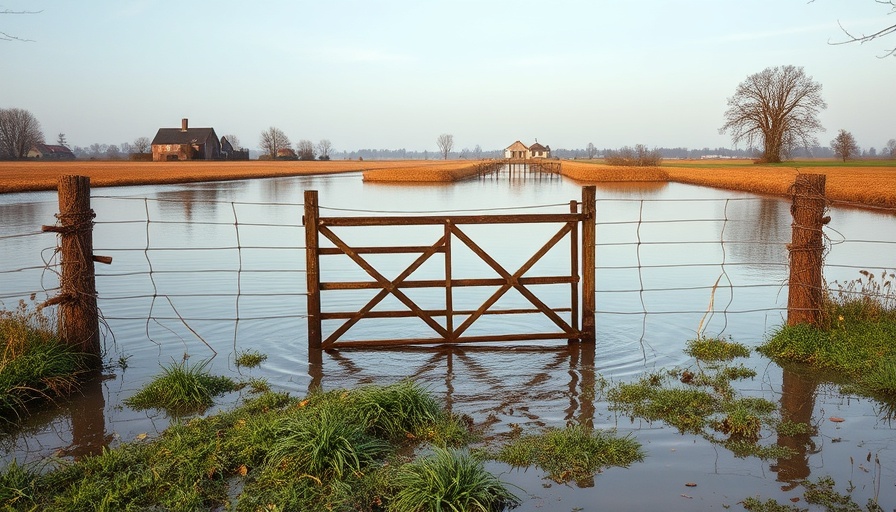 Monmouthshire flood management strategy illustrated by flooded field with gate.