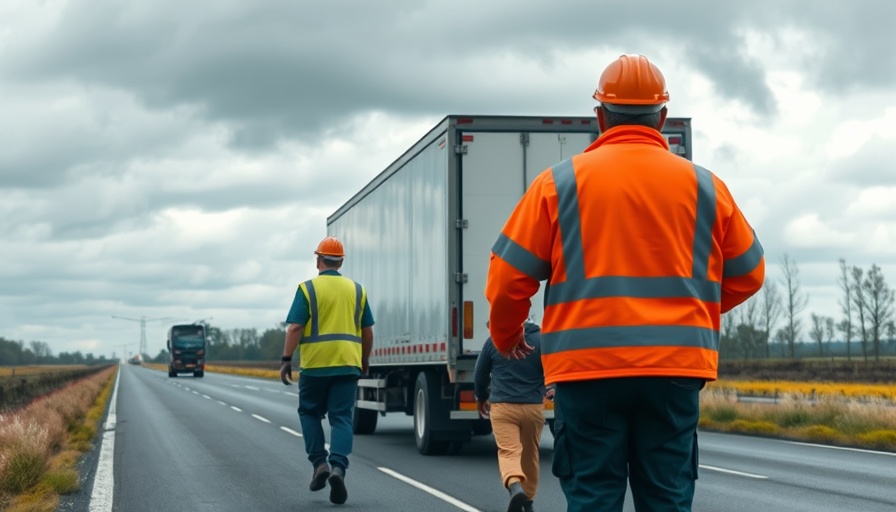Workers manage traffic near a truck as M48 Severn Bridge weight limit lifted.
