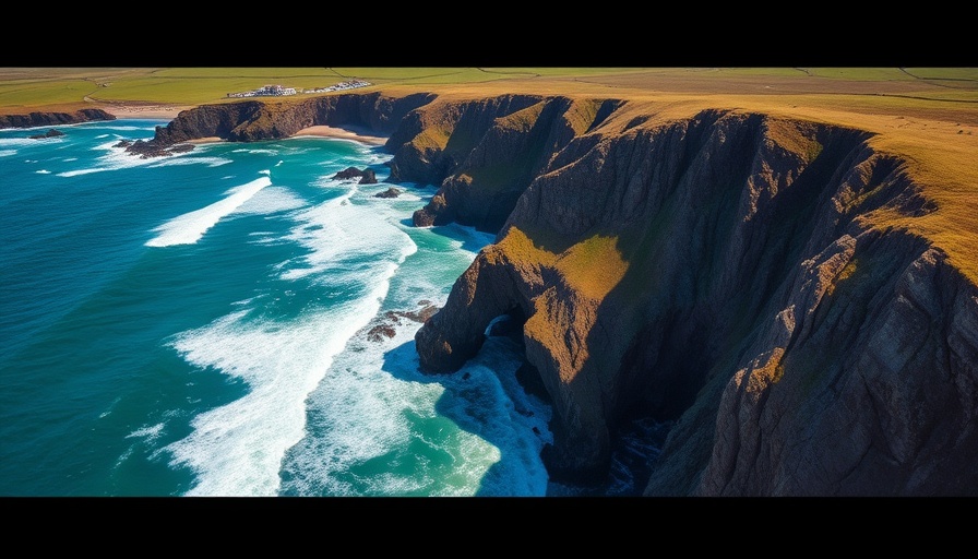 Aerial view of Papanui Point with crashing waves and cliffs.