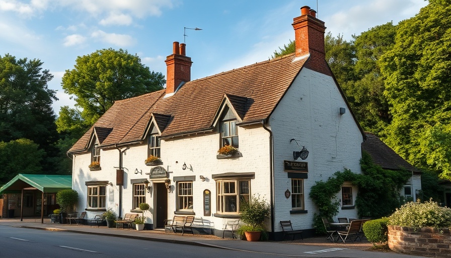 Charming Monmouthshire pub for sale with rustic facade and seating.