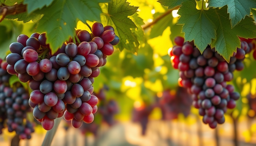 Ripe grapes at White Castle Vineyard Siegerrebe Rosé on a sunny day.