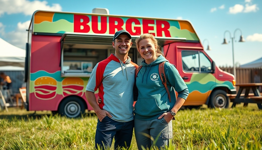 Chepstow burger van license holders smiling outside their van.