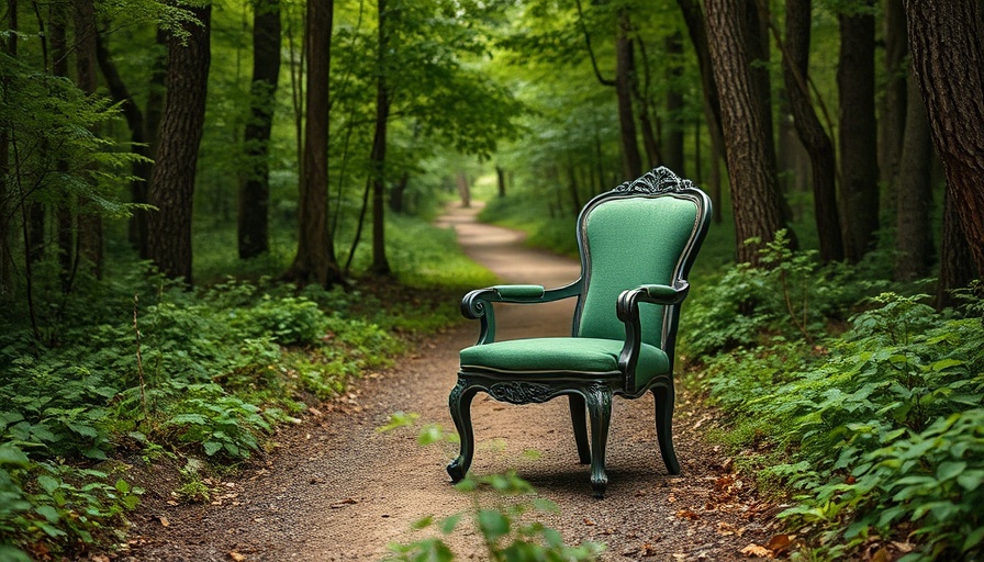 Solitary chair on a forest path as an innovative public seating system.