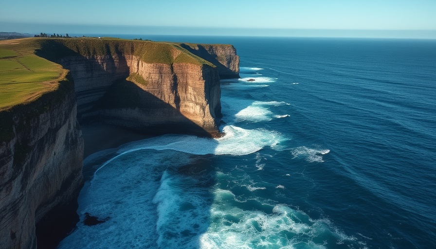 Aerial view of Papanui Point with crashing waves.