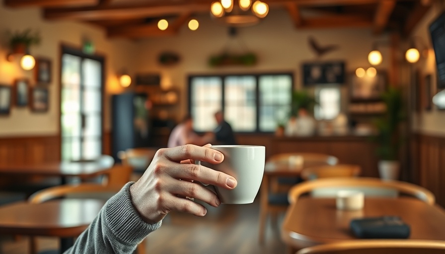 Senior at Monmouthshire Community Hubs enjoying coffee in a cozy setting.