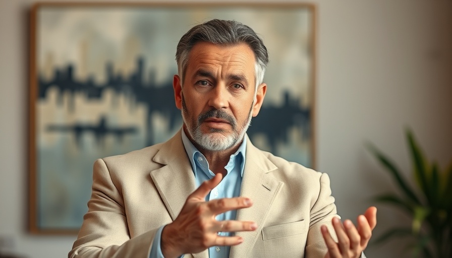 Man discussing real estate, emphasizing buying one house a year.