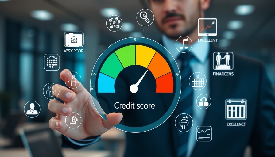Businessman interacting with digital credit score display, Equifax VantageScore pricing.