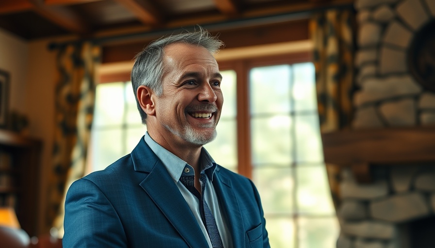 Middle-aged man in blue suit discussing AI Integration in Real Estate Investments indoors.