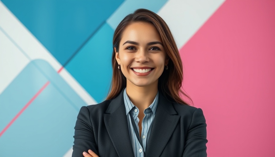 Portrait of a woman in business attire with abstract background.