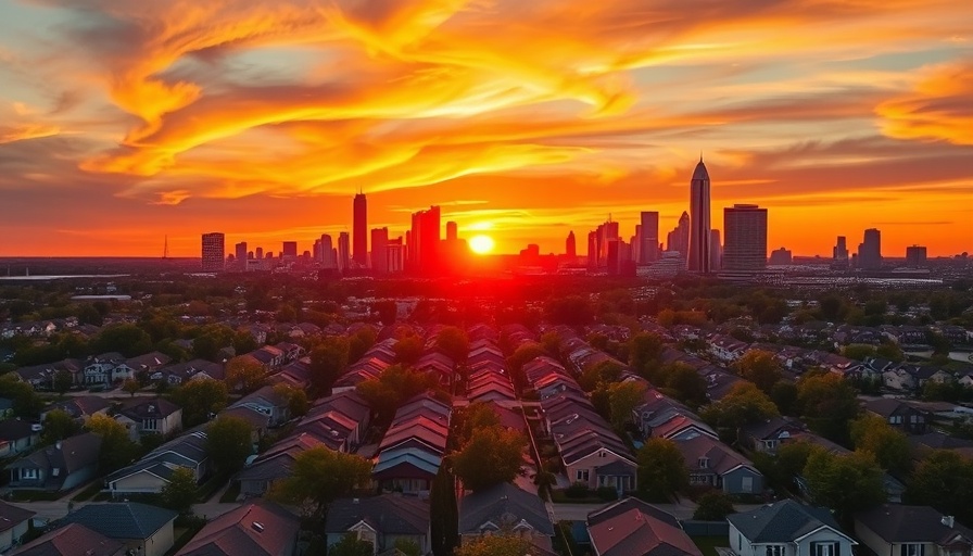 Aerial view of Dallas housing market expansion at sunset.