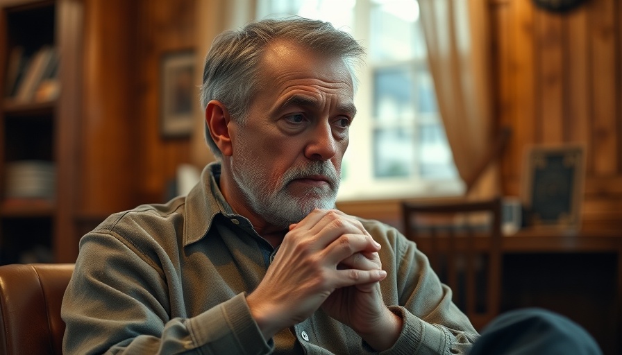 Thoughtful man discussing payroll decisions, cozy room setting.