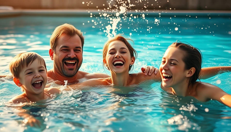 Joyful family swimming scene illustrating summer safety tips.