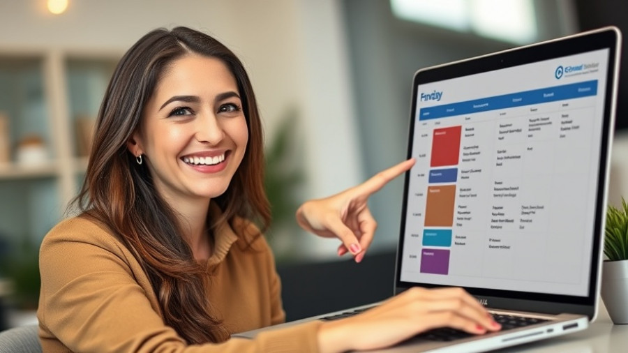 Smiling woman showing laptop schedule, emphasizing planning; If it’s not on your schedule, it’s not going to happen.