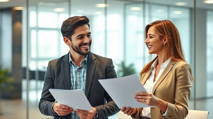 Smiling couple meeting in an office, discussing Trigger Leads Ban in Mortgage Industry.