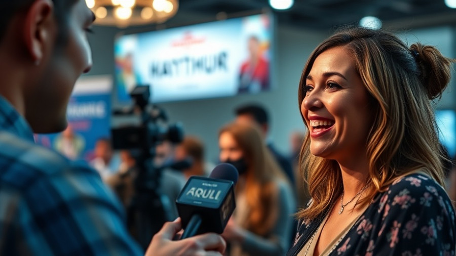 Enthusiastic woman interviewed at event on combating laziness for community development