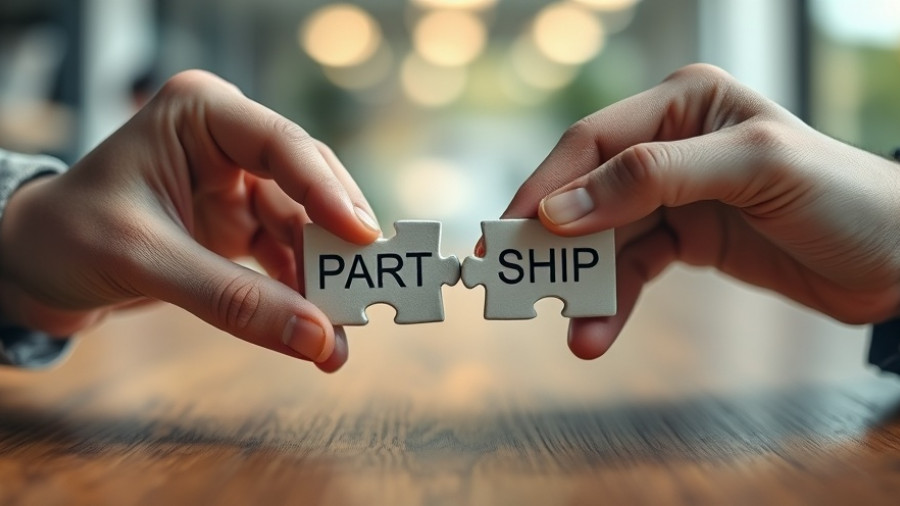 Hands connecting puzzle pieces reading 'PARTNER SHIP' against bokeh lights.