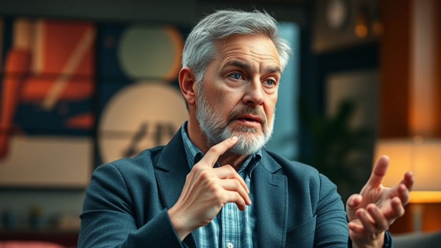 Middle-aged man explaining real estate capital gains indoors.