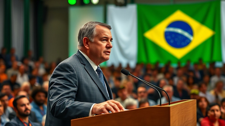 Brazilian political figure at conference discussing reforms.