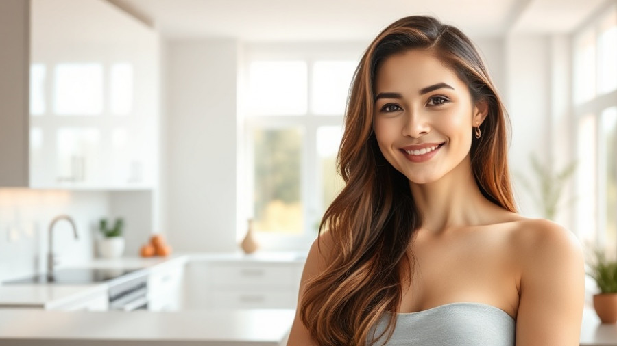 Scottsdale luxury realtor smiles in modern kitchen.