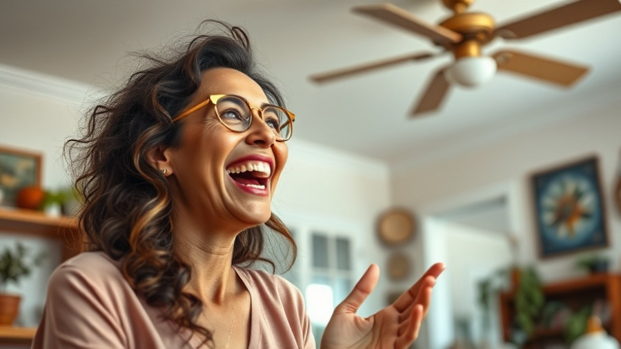 Smiling woman energetically speaking in a home setting, showcasing 'Movement is a visual HOOK'.