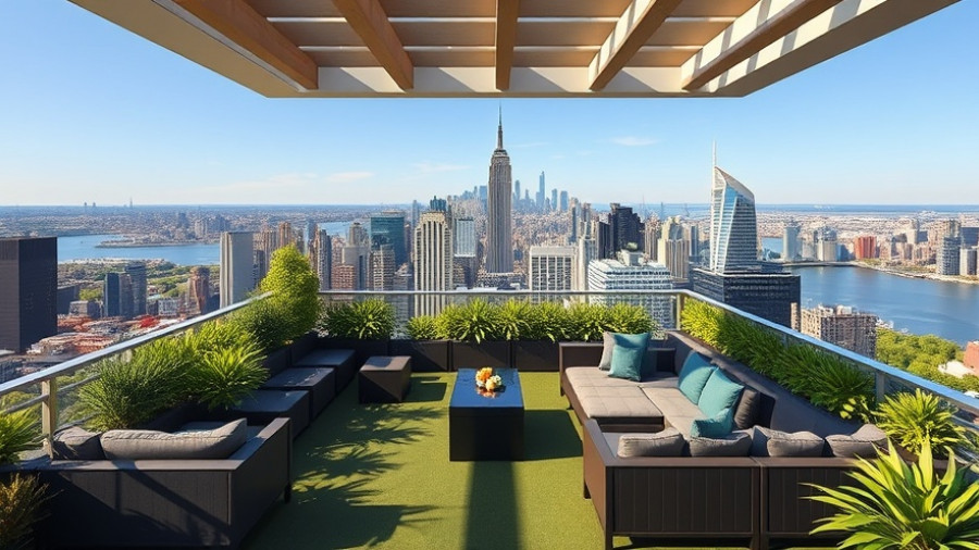 NYC Housing Lottery rent-stabilized apartments rooftop lounge view.