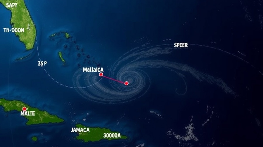 Weather map of Hurricane Melissa approaching Jamaica, tropical storm paths.
