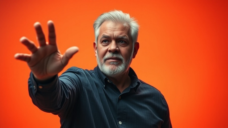 Middle-aged man gesturing in determination, finding your direction in life.