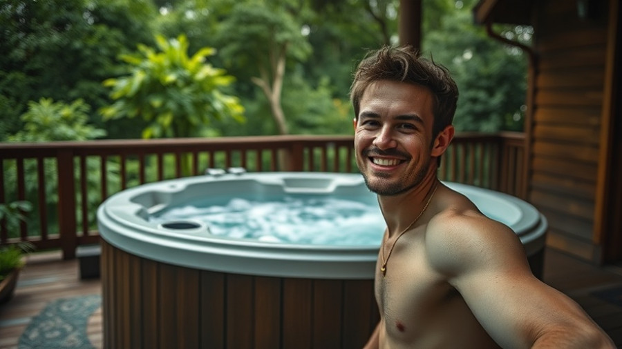 Young man showcasing hot tub, highlighting essential amenities for Airbnb.