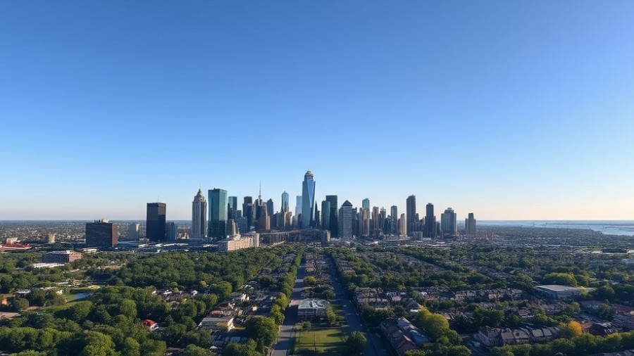 Aerial view of Detroit luxury real estate skyline.