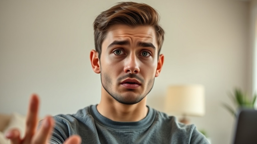 Young man discusses falling interest rates impact in a concerned manner.