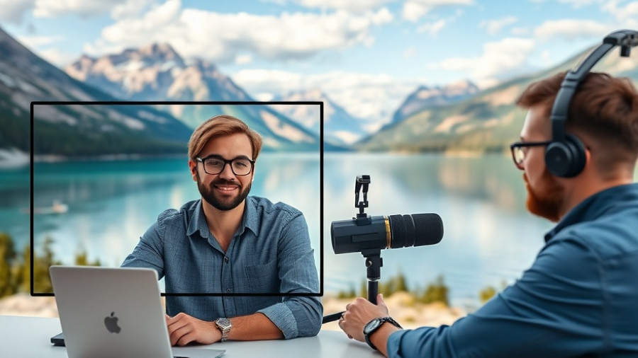 Two professionals discussing mobile home park investing insights on a video call, scenic background.