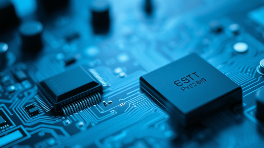 Microchips on a circuit board representing AI in real estate, futuristic.