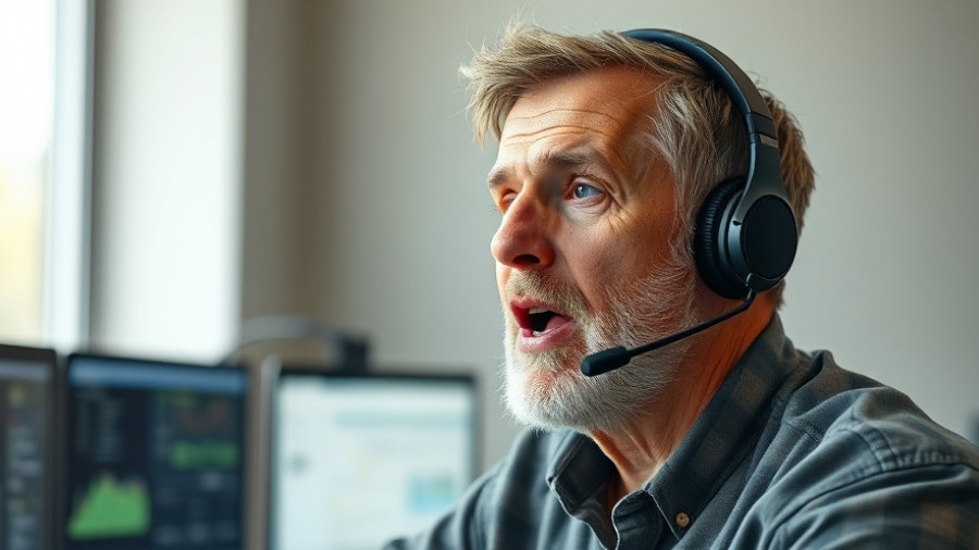 Middle-aged man speaking with headphones, indoor setting.