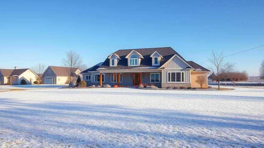 Spacious suburban home in real estate listing, snow-dusted lawn.