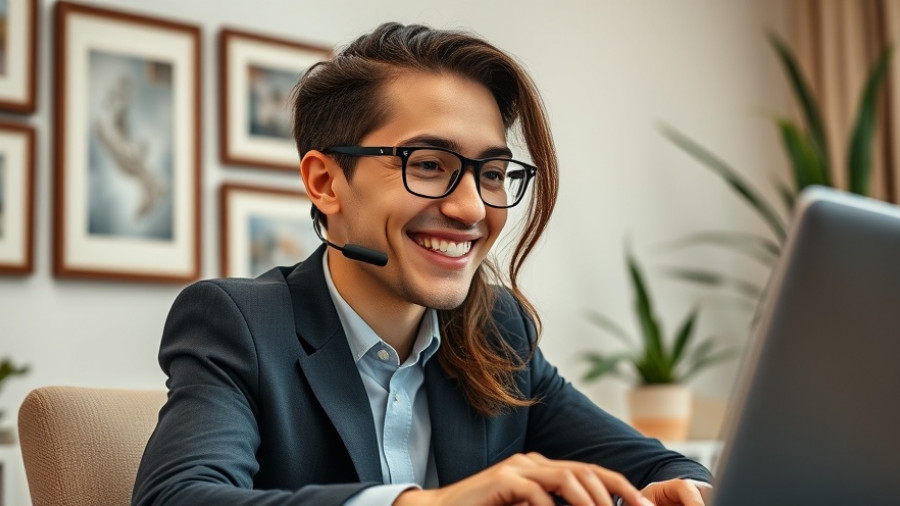 Business professional in office discussing rent growth trends.