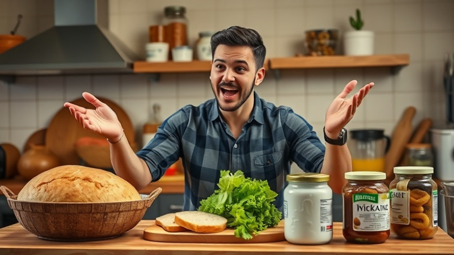 Young man discusses realistic financial freedom path through meal prep in kitchen.