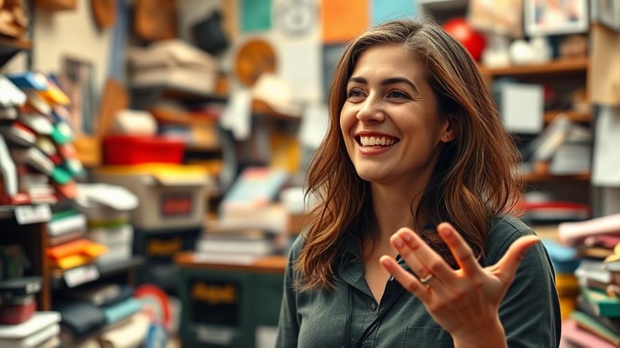 Friendly woman in a colorful room, part of AI headshots in real estate.