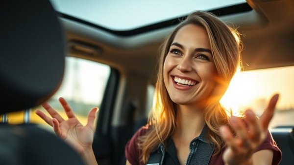 Woman in car explaining AI tools for real estate investors.