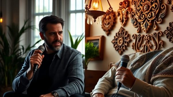 Two men discussing passive income journey in a split-screen video call.