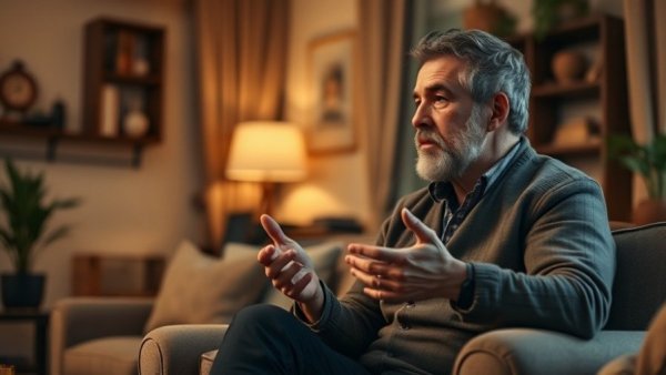 Middle-aged man explaining wealth distribution, warm setting.